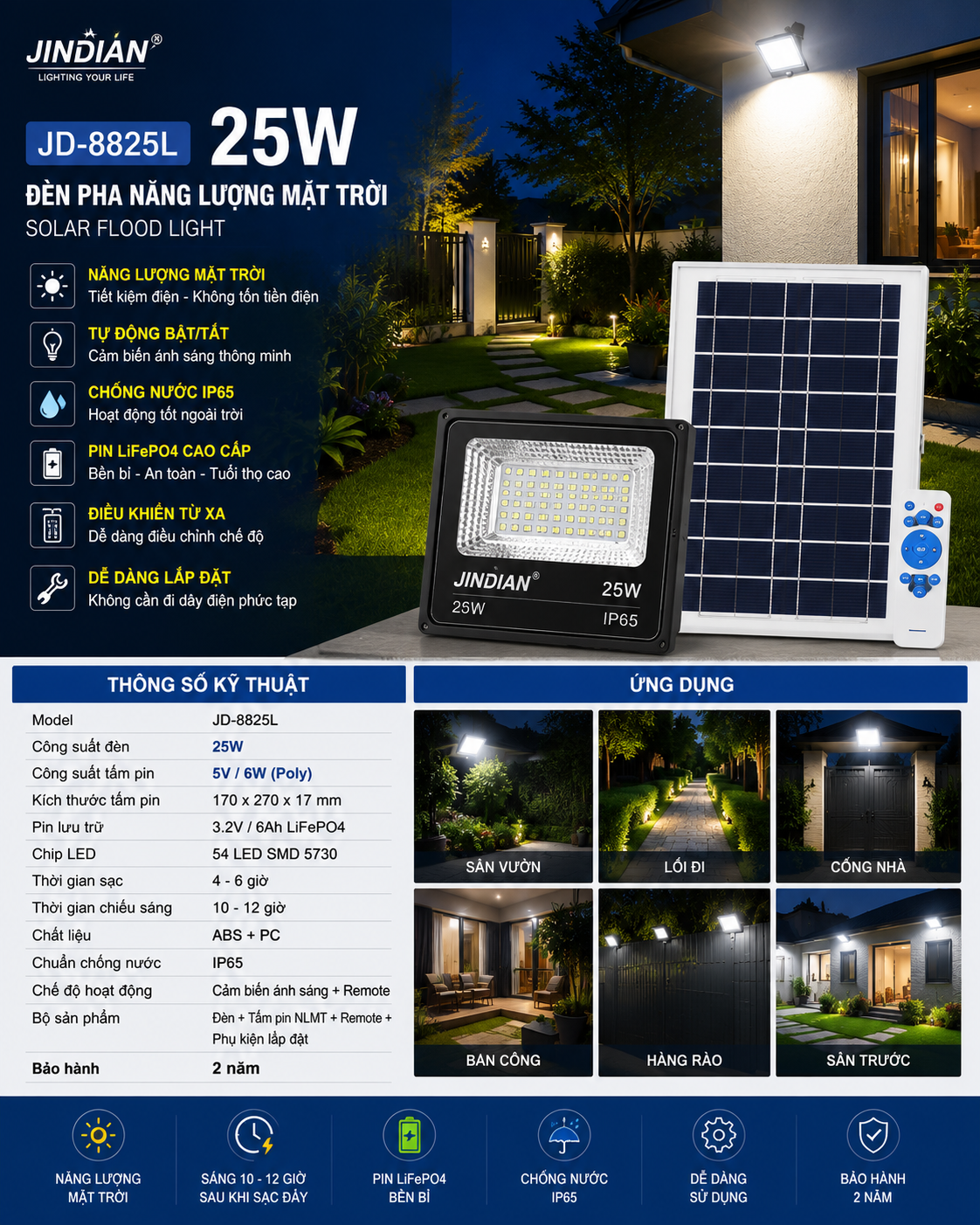 Jindian JD-8825L Solar Flood Light (25W) - Image 2