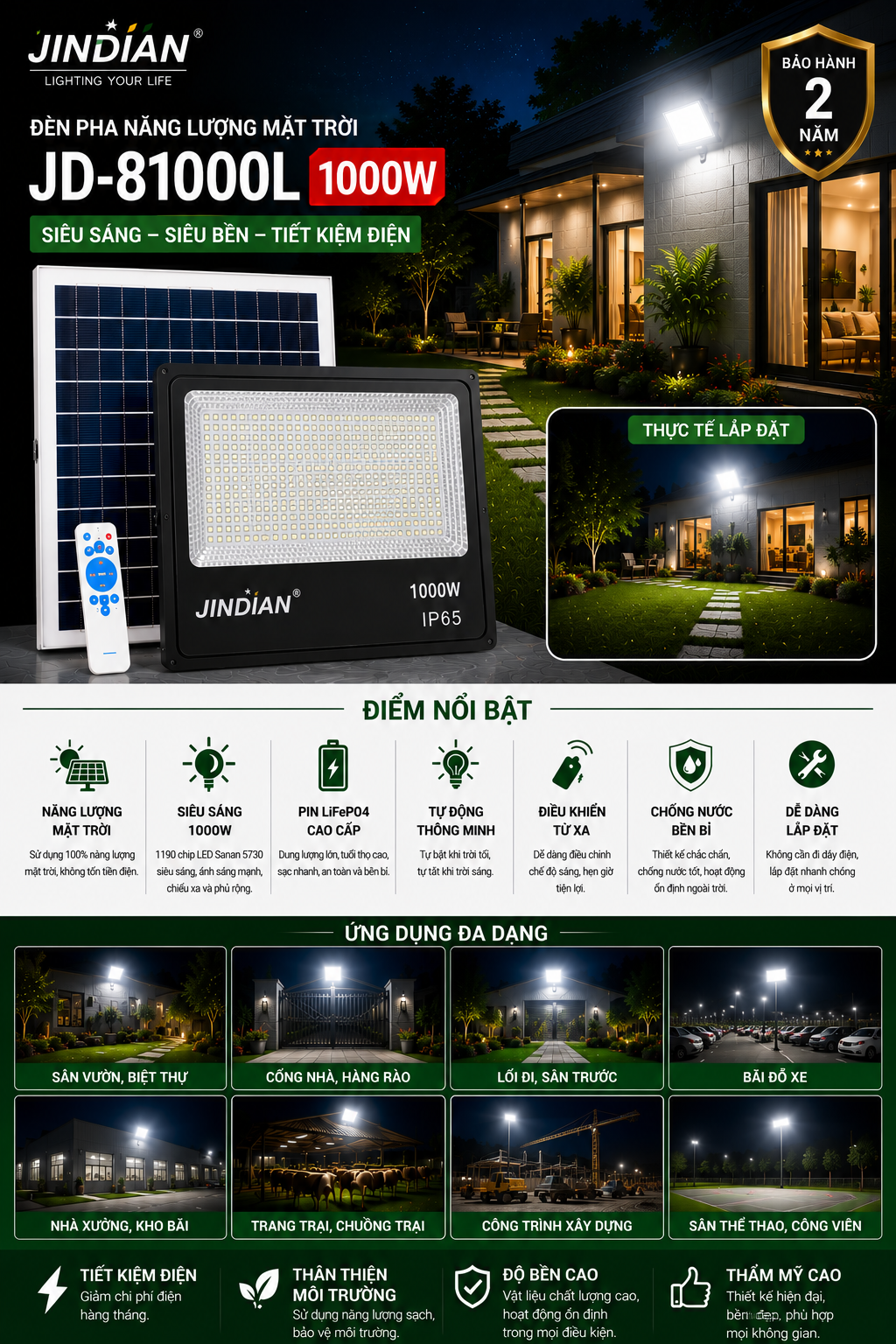 Jindian JD-81000L Solar Flood Light (1000W)