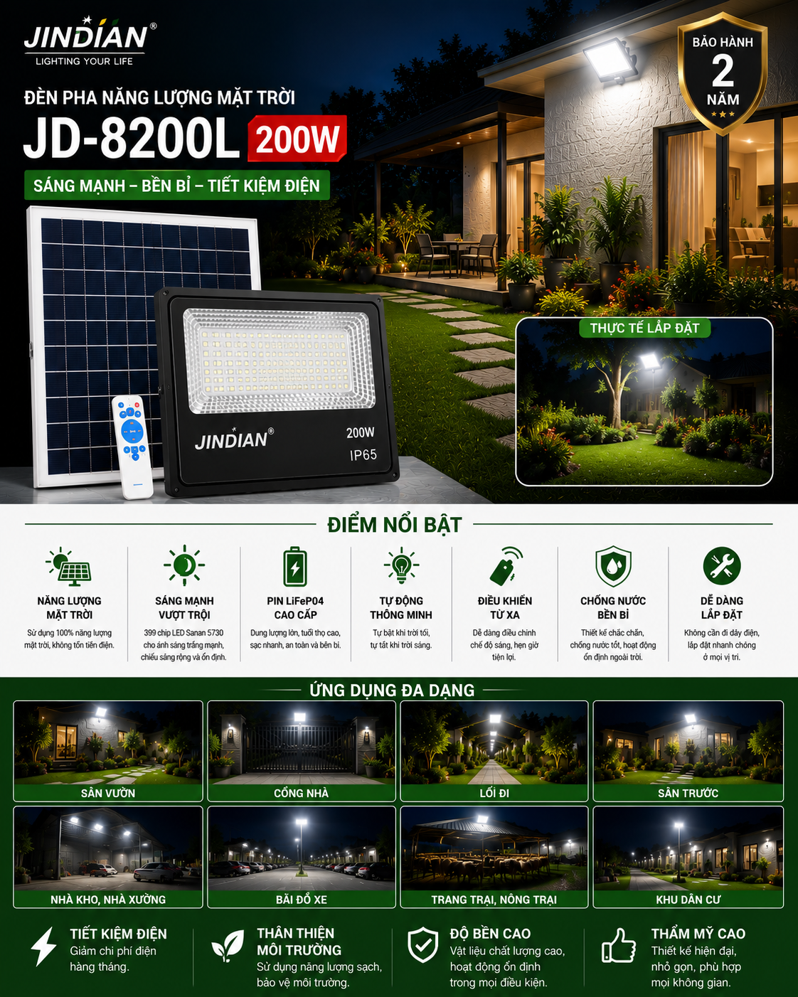 Jindian JD-8200L Solar Flood Light (200W)