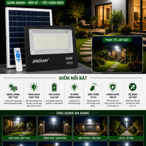 Đèn Pha Năng Lượng Mặt Trời Jindian JD-8300L (300W)