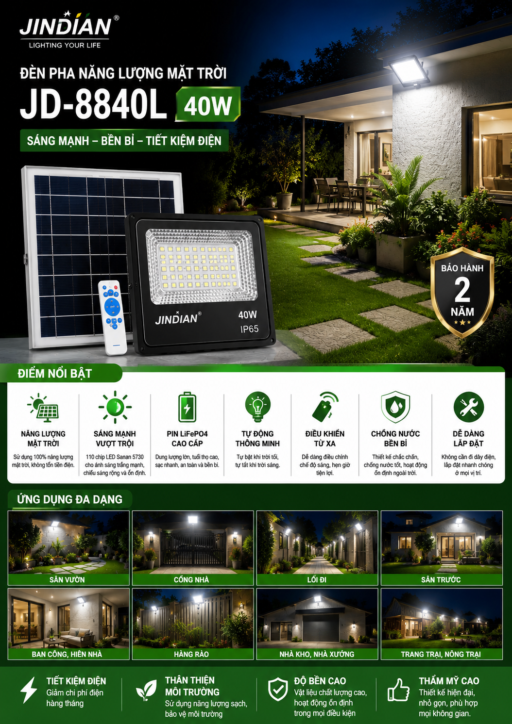 Jindian JD-8840L Solar Flood Light (40W) - Image 2