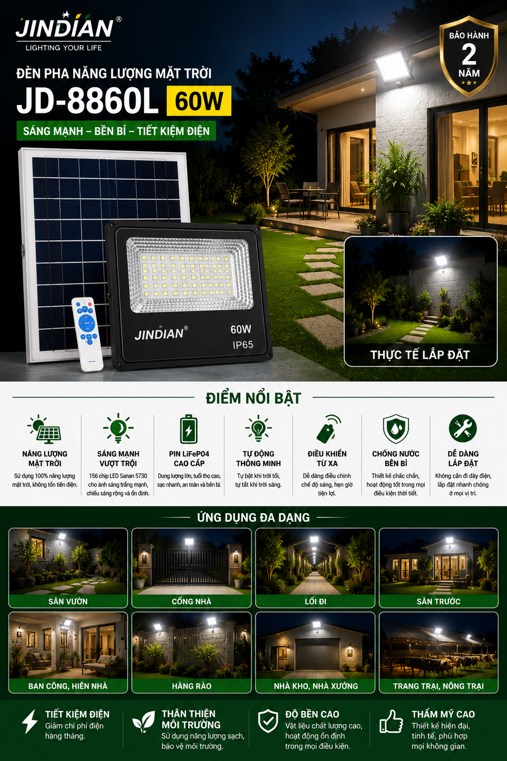 Jindian JD-8860L Solar Flood Light (60W)