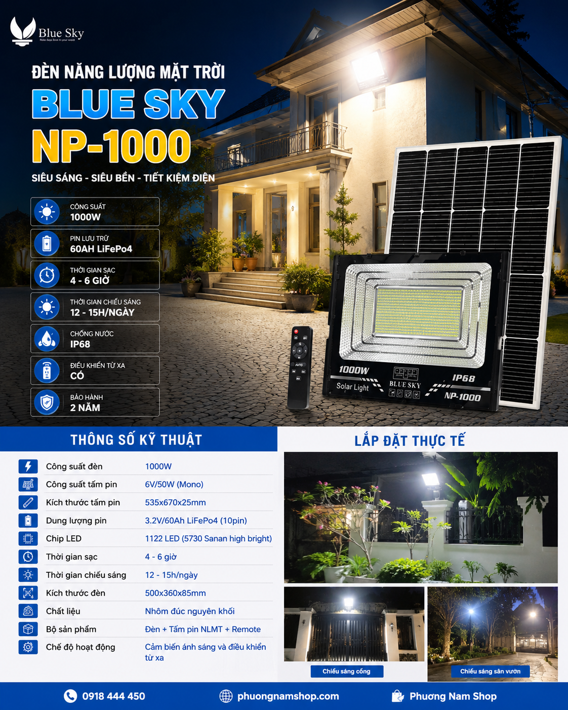 BlueSky NP-1000 Solar Flood Light (1000W)